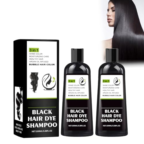 Bubble Hair Dye Shampoo Tinte Coloración Temporal Tinte Para el Cabello, Champú para Teñir el Cabello Nutrir y Teñir el Cabello para Hombres y Mujeres, Sencillo y Fácil de Manejar (Negro, 2 Piezas)