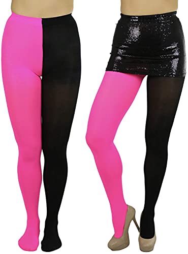 Image of ToBeInStyle Women's Two Toned Vibrant Jester Contrast Opaque Multicolored Tights