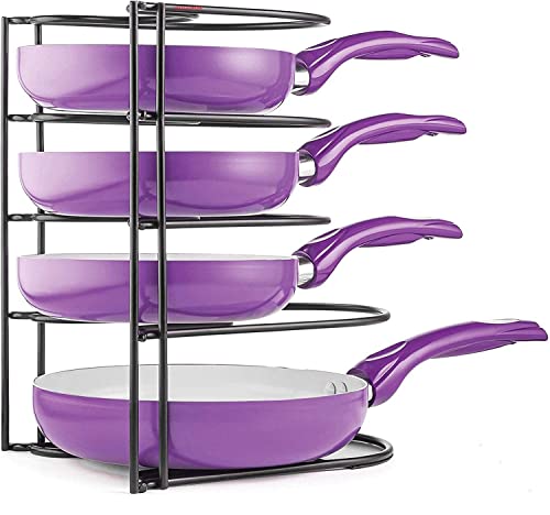 Image of Cast Iron Frying Pan Holder Organizer Rack, Pans Pot Stand Dish Rack Storage Stand for Kitchen Cabinet, Countertop, [ Without pan] (Rustic)