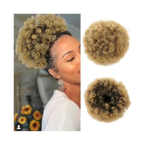 Decoración Extensiones de cabello rizado con moño, postizos sintéticos afro, cola caballo cordón for mujeres negras Extensión(1BT27)