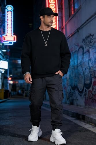 ZITY Mens Sherpa Lined Sweatshirts Heavyweight Winter Shirts for Men Fleece Lined Winter Pullover Tops Black - image 6