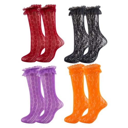 Image of Women Lace Ruffle Socks White Black Frilly Lolita Crew Dress Socks