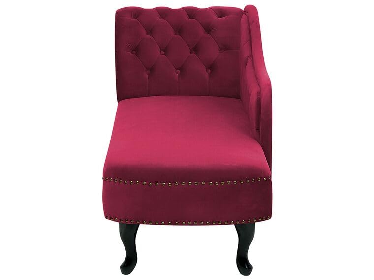 Image of Velvet Left Arm Modern Chesterfield Chaise Lounge Couch 166 X 63 X 76 for Your Loving Space (Burgundy)