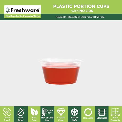 Image of Freshware Plastic Portion Cups (No Lids) [2 Ounce, 250 Count] Disposable Plastic Cups for Meal Prep, Salad Dressing, Jellos Shot Cups, Souffle Cups, Condiment and Dipping Sauce Cups