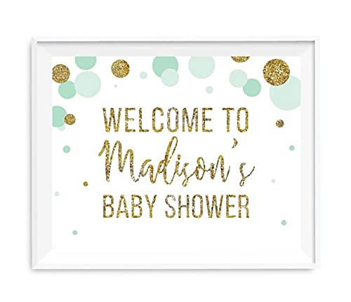 Andaz Press Mint Green Gold Glitter Boy Baby Shower Party Collection, Personalized Party Sign, Welcome to Madison's Baby Shower, 8.5x11-inch, 1-Pack, Custom Name and Age