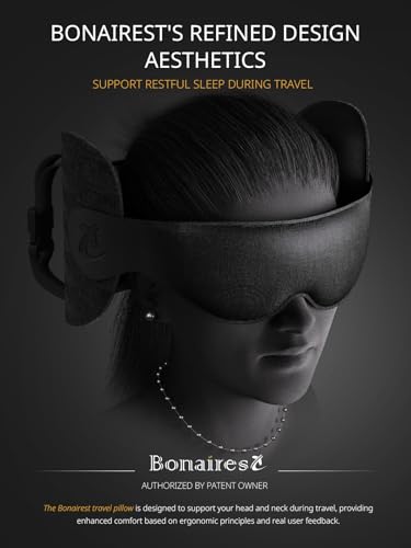 Image of Travel Pillow, Airplane Neck Pillow for Long Flight, Oversized Head Strap with 3D Eye Mask for Sleep, 360Support Headrest, Stop Bobblehead, Ultimate Travel Essentials for Men Women Black