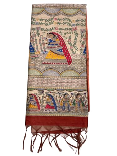 Image of Sanavi's Saree Kuthir Pure Handloom Tussar Ghicha Madhubani Printed Silk Saree with Blouse Piece inside