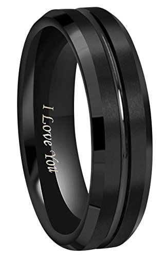 CROWNAL 10mm 8mm 6mm Tungsten Wedding Band Ring Engraved I Love You Men Women Polished Groove Matte Finish Beveled Edges Size 5 To 17