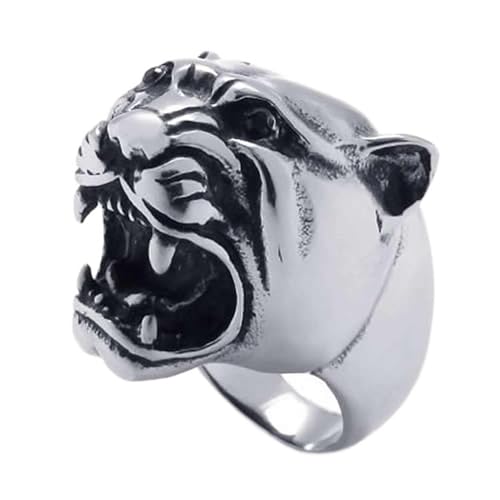 Bague tigre homme acier inoxydable anneau vintage argenté et noir