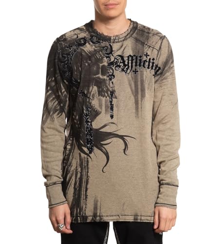 トップス Affliction ThermalL/S T-Shirt reversible Affliction Men's Reversible Long Sleeve Thermal Shirt, Skull