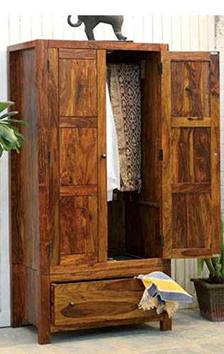 Image of Sheesham Solid Wood Cubex Storage Wardrobe for Bedroom