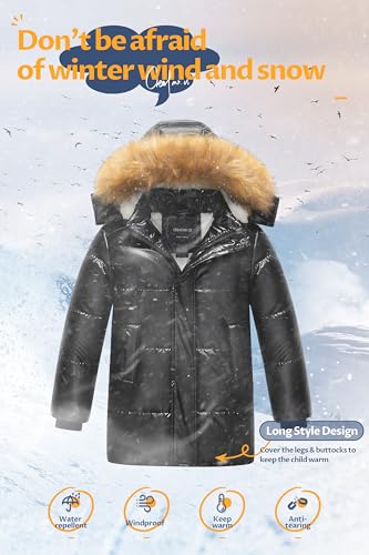 Image of CREATMO US Boy's Sherpa Long Parka Winter Coat Thicken Water Repellent Puffer Jacket With Removable Faux Fur Hood