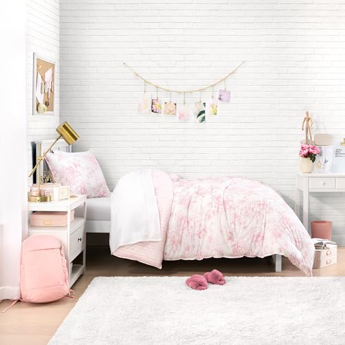 Image of Laura Ashley - Twin /Twin XL Bedding Bundle, Reversible Comforter with Matching Pillowcases & Cotton Percale Sheet Set, Floral Bedding with a Crisp & Cool Feel (Pink)