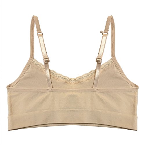 Popular Girls Training Bra Pack – Crop Cami Training Bras for Girls. Seamless Bra Removable Padding Lace Wht Nude Pnk L3