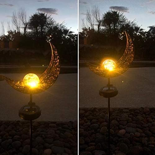 Aikeve Solar Garden Stake Lights,2 Pack Crackle Glass Globe Antique Brass Metal Stake Warm White Moon Lights,Outdoor Waterproof for Lawn Patio Yard Wedding Party Decorations Light