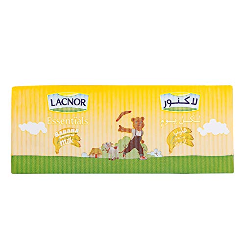 Lacnor Essentials Banana Flavoured Milk, 100% Natural, Rich in Vitamin and Calcium, 30% Reduced Sugar, 180 Ml Pack of 32