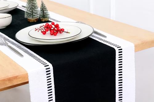 Image of North Field Handwoven Soft Cotton Table Runner for 4-6 Seater - Handloom Traditional Indian Design - Eco-Friendly Dining Decor - 100% Cotton | 14X54 Inch | 0.5 Kg (Black)