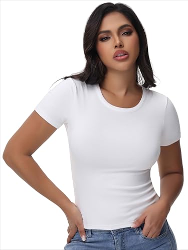 Womens T Shirts Basic Short Sleeve Crew Neck Slim Fit Tees Summer Workout Casual Bodycon Tops 20252