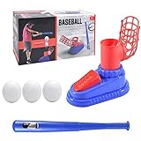[Paquete de gran valor] Juego de lanzador de entrenamiento de tenis de béisbol para niños, el juego consta de una máquina de lanzamiento, un bate de béisbol y 3 pelotas.
