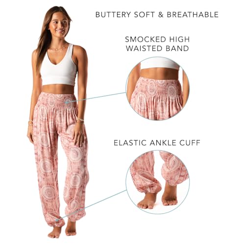 Image of Lotus and Luna Women's Harem Pants Thai Pants for Beach & Lounge High Waisted Flowy Boho Pants Genie Pants Yoga Pants