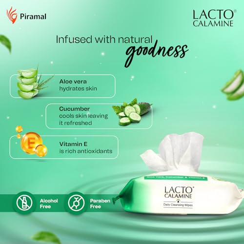 Lacto Calamine Daily Cleansing Facial Wipes 25N Each - Pack of 3 | Wet Wipes for Face with Aloe Vera, Cucumber & Vitamin E | Makeup Remover Wipes|... - Image 6