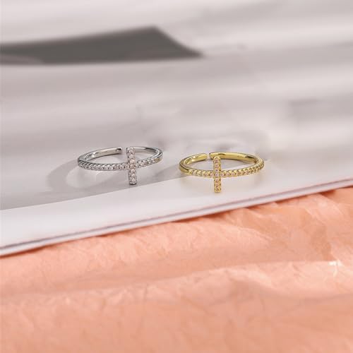 2 Pieces CZ Cross Promise Rings for Women Eternity Ring Stackable Wedding Open Band Rings Adjustable Finger Statement Engagement Jewelry Gifts4