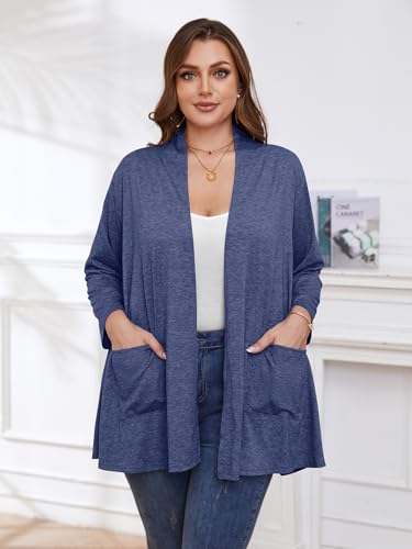 Image of BELAROI Plus Size Lightweight Cardigan Sweaters for Women Casual Open Front 3 /4 Sleeve Cover Up