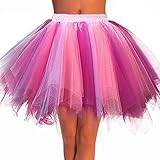 Dmaiy Women Tutu Skirt Elastic Dance Skirts Tulle Ballet Tutu Classic Adult Costume Bottoms for Festival Cosplay (Coral Fuchsia)