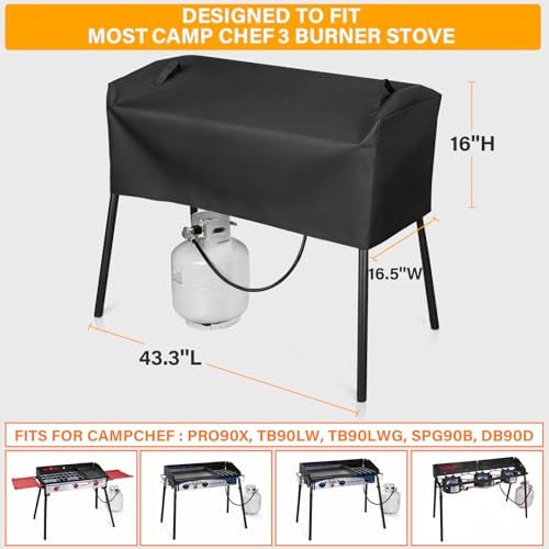 Hisencn Patio Cover and Carry Bag for Camp Chef 3 Burner Stoves, Stove Grill Cover and Carry Bag for Camp Chef TB90LW, TB90LWG, TB90LWG15, SPG90B, GB90D, DB90D, PRO90X, Heavy Duty 600D Fabric, Black by Hisencn - Used condition - Image 2