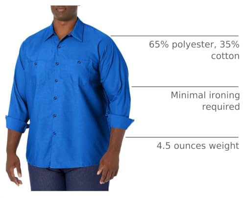 Image of Red Kap Men's Long Sleeve Industrial Work Shirt | Moisture Wicking Button Up, Wrinkle Resistance Fights Fading & Stains