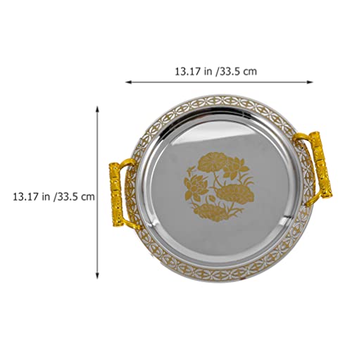 Golden Fruit Serving Tray Round Decorative Tray for Snacks Candy Nuts Dried Fruit Home Kitchen Dining Table Storage Plate European Style Centerpiece 13.18 X 13.18 X 1.57 in by Zerodeko - Image 4