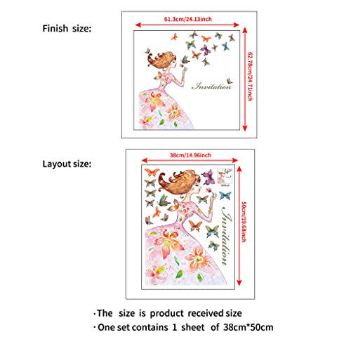 Watercolor Painting Girl Butterfly Flying Pvc Stickers Self Adhesive Frosted Living Room Decorative Wall Stickers Light Boxes Bulk #TOP1