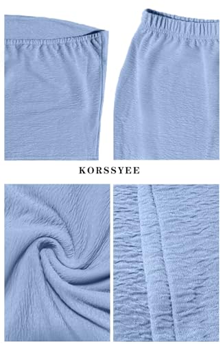 korssyee Skirt Sets Women 2 Piece Outfits Sexy Summer Strapless Tube Top Casual Bodycon Dresses Split Y2k Long Skirt Light Blue-S