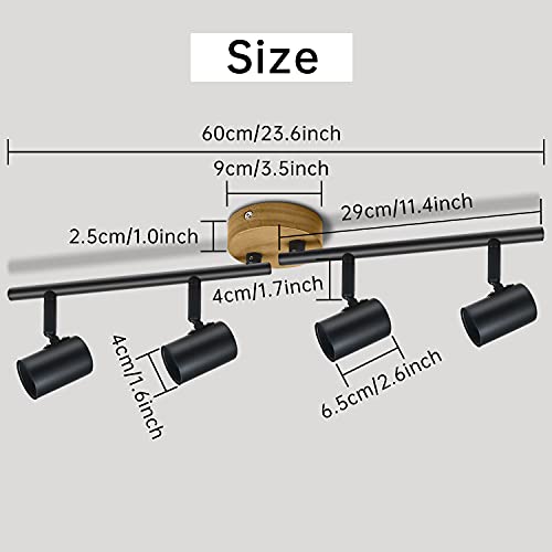 Ketom Plafonnier 4 Spots Orientables E27 Spots de Plafond Rotatif à 350° et Réglable à 90° Intérieur Lampe Murale en Bois Noir Plafond Spot Vintage pour Bureau Salon Hôtel Max 50W (Sans Ampoules) - Image 7