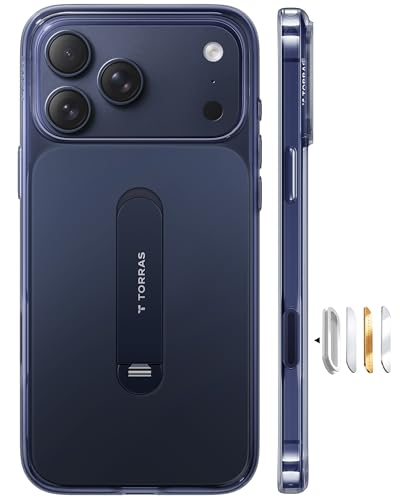TORRAS Ostand i3 for iPhone 17 Pro Case - [Integrated 360 i-Stand] Full-Body High-Gloss Finish Compatible with MagSafe for iPhone 17 Pro Case - Gloss Blue