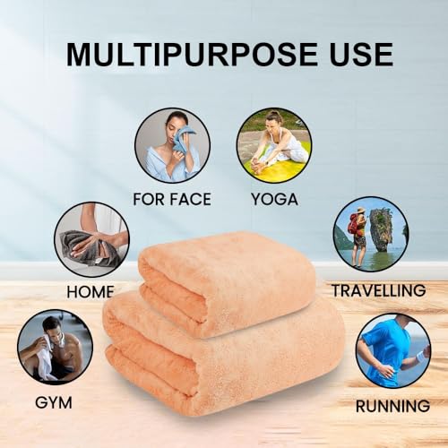 Image of Dribble Coral Fleece Microfiber Towel Set | Ultra Soft & Highly Absorbent Hand Towel + Bath Towel | 450 GSM Quick Dry Towels for Bathroom, Home, Gym & Travel (Pack of 2, Peach)