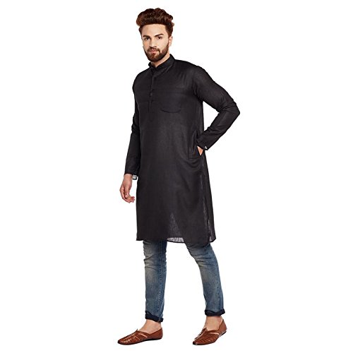 Image of SOJANYA (Since 1958 Men's Black Cotton Linen ONLY Long Kurta