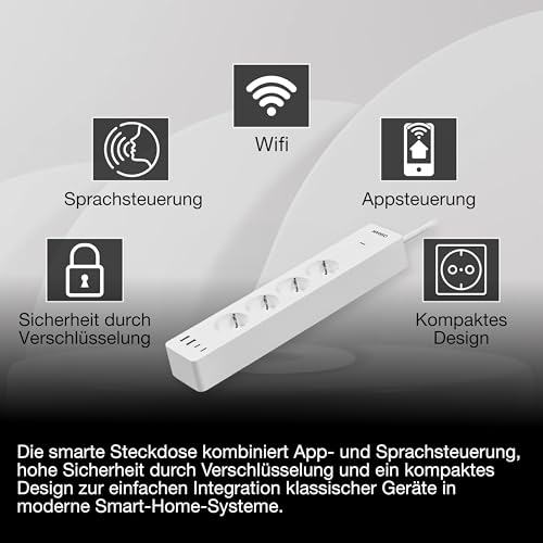 OSRAM SMART+Wifi Smarte WiFi 4-fach EU-EU-Steckdosenleiste mit smarten USB Anschlüssen, IP20-Schutz, für Integration von Geräten ins Smart Home