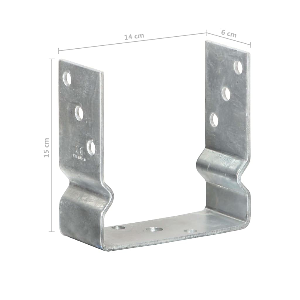6 soportes para postes, plateados, 14 × 6 × 15 cm, agujeros perforados, acero galvanizado, anclaje para postes de vallas, protección visual