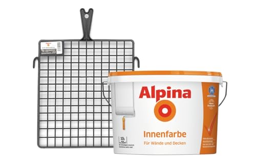Alpina Innenfarbe Weiß + Abstreifgitter - weiße Wandfarbe, waschbeständig, diffusionsfähig & geruchsarm für Wände & Decken - 10L
