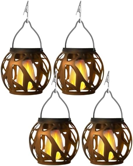 Waterproof Solar Lantern Auto Charging Dimmable Illumination Rust Resistant Weatherproof Design for Backyard Patio Fence Tree Balcony Porch Camping Garden Yard Landscape Decoration (4pcs)
