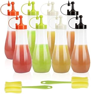 WUWEOT 8 Pack 480ml Condiment Squeeze Bottle Sauce Squeeze Squirt Bottle for Kitchen, Plastic Squeeze Squirt Bottles for Ketchup, BBQ, Sauces, Syrup, Dressings, Paint, Arts, Crafts, 4-Color