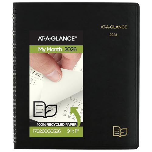 AT-A-GLANCE 2026 Planner, Monthly, 9\" x 11\", Large, Recycled, Black (70260G0526)