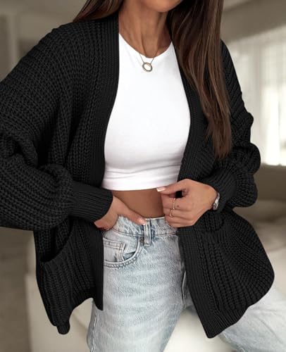 Saodimallsu Womens Oversized Cardigan Ribbed Chunky Knit Long Lantern Sleeve Open Front Fall Sweater Coats4