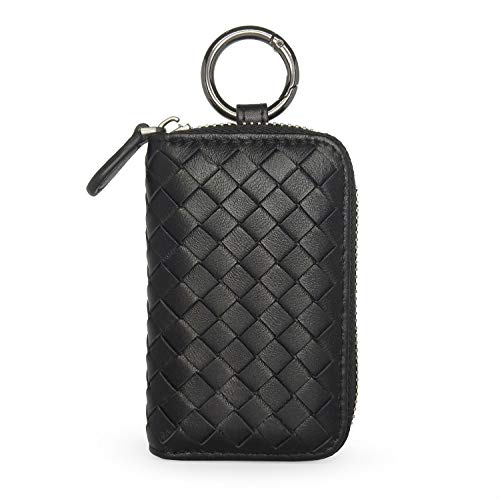 LABEN Genuine Leather Car Key Holder Bag Keychain Case Wallet with 4 Hooks Keyring Zipper Bag