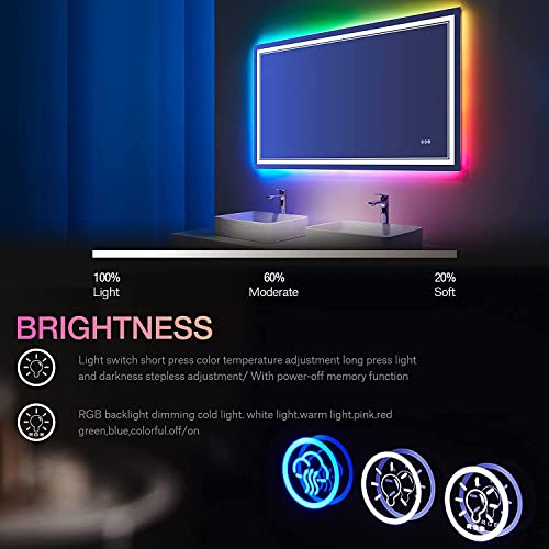 40x32 inch LED Bathroom Mirror with RGB Lights Color Changing Backlit Mirror Shatterproof Dimmable Anti-Fog Lighted Vanity Mirror (RGB Multicolor Backlit + Adjustable Front-Lighted)
