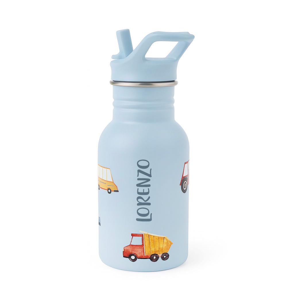 J.Børn Bouteille personnalisée acier inoxydable 350 ml avec paille Roadtrip