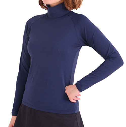 UVカットハイネックインナ-シャツ ラグラン袖 【UVカット率99%】 (ネイビー, Lサイズ) 【ホワイトビューティー】