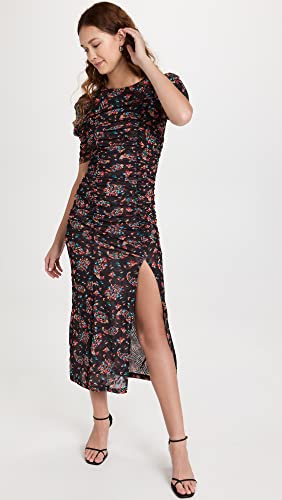 Robe midi Briella imprimé noir et violet taille S en coupe fluide