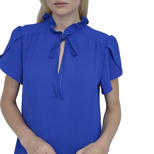 Image of DKNY Women's Front Tie Ruffle Neckline Trapeze Dress